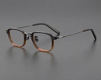 Vintage Japanese style Handmade Rectangular Titanium Acetate Classic Frames Glasses - Different Colors -  Prescription lenses -