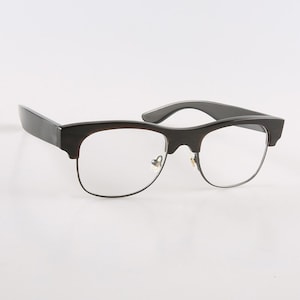 Véritable corne de buffle naturelle faite à la main style classique demi-jante vintage montures de lunettes - noir piano - hommes - femmes - 100% corne véritable