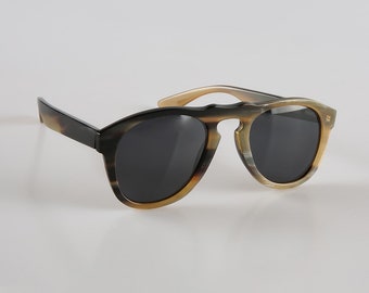 Handgefertigte Naturhorn Pilotenbrille im 70er Jahre Style