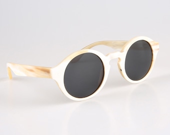 Handgefertigte Runde Horn-Sonnenbrille: Vintage Style-Rahmen