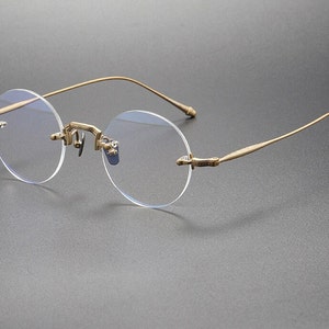 Vintage Classic style Titanium Rimless Round Ultra Light Weight Handmade Frames Glasses - Different Colors -  Prescription lenses