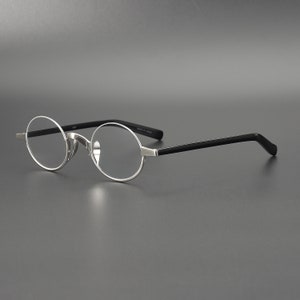 Vintage japanischer Stil kleine runde ovale leichte Titanium und Acetat Brillengestelle Brillen mit Stärke Unisex Brillen Retro Silber