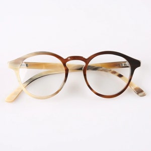 Monture de lunettes fine en corne naturelle véritable faite à la main - Couleur marron caramel - Homme - Femme - 100 % corne de taureau véritable