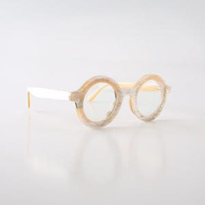 Montures de lunettes de soleil rondes classiques faites à la main en corne naturelle blanche véritable - Hommes - Femmes - 100 % Corne véritable