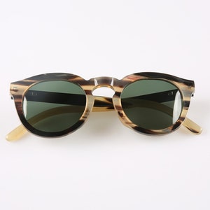 Montures de lunettes faites à la main en corne naturelle véritable - Rayures noires et miel - Hommes - Femmes - Corne de taureau 100% authentique