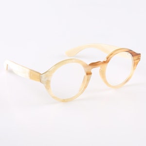 Lunettes de soleil rondes classiques faites à la main en corne naturelle véritable - Tortue claire polie - Hommes - Femmes - 100 % corne véritable