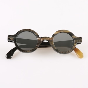 Lunettes de soleil rondes mates faites à la main en corne naturelle véritable - Corne naturelle noire et blanche - Hommes - Femmes - 100 % corne véritable