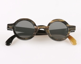 Handgemachte runde Horn-Sonnenbrille im Vintage-Stil mit matten Rahmen