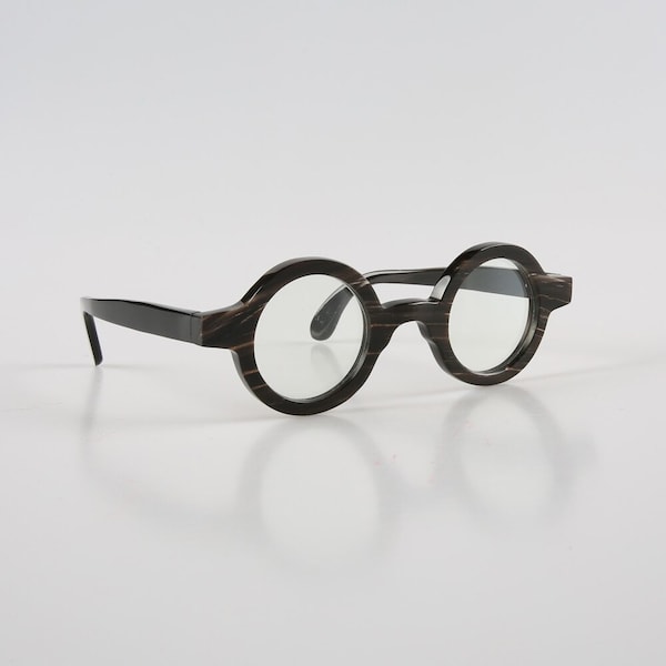 Genuine Natural Horn Handmade Round Thick Glasses Frames Sunglasses - Black Natural  - Men - Women - 100% Genuine Horn