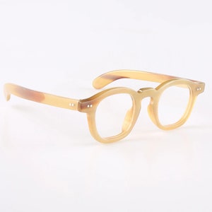 Montures de lunettes faites à la main en corne naturelle véritable - Couleur caramel - Rivets - Homme - Femme - 100% corne de taureau véritable
