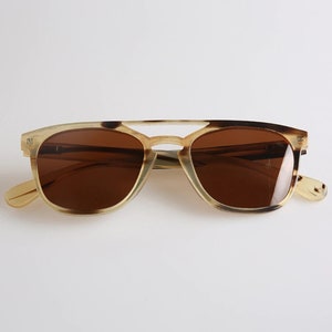 Montures de lunettes de style classique faites à la main en corne de buffle naturelle véritable - Corne marron et caramel - Homme unisexe