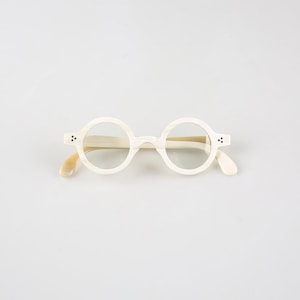 Montures de lunettes rondes vintage classiques faites à la main en corne naturelle véritable à trois points - Hommes - Femmes - 100 % corne véritable