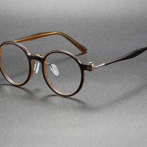 Vintage Italian style Lightweight Titanium and Acetate Glasses Frames Prescription lenses Unisex Glasses Retro Brown Gun Gray