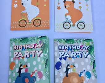 cartes d'invitation anniversaire enfant petits animaux + enveloppes ( x 8)