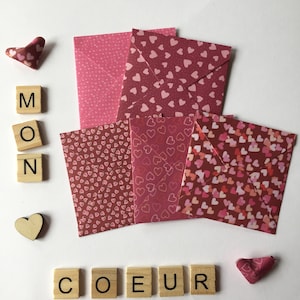 Mini enveloppes (x5)-  série Mon coeur rose - fabrication artisanale - made in France