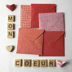 Mini enveloppes (x5)-  série Mon coeur rouge - fabrication artisanale - made in France