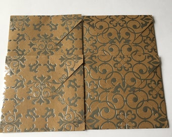 Enveloppes(x4) SERIE LIMITEE- papier kraft naturel recyclé motifs argentés -faites main en France