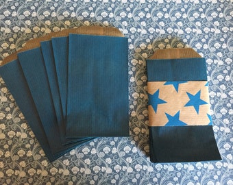 Lot de 25 pochettes /sachets kraft vergé bleu canard 7x12cm de fabrication française