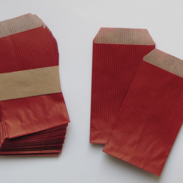 Lot de 25 pochettes /sachets kraft vergé rouge 7x12cm de fabrication française