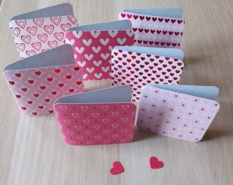 Mini cartes double carrées 7cm x 14cm ( x 8) série coeurs rose "Kibrille"