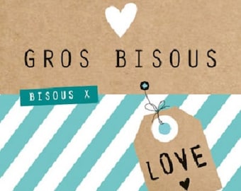 50 stickers "Gros bisous" carrés 3,5x3,5cm, mariage , cadeaux