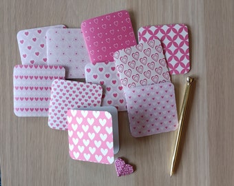 Mini cartes double carrées 7cm x 14cm ( x 9 ) série coeurs rose -