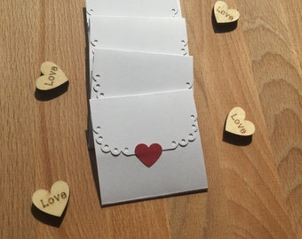 Mini cartes "triples" intemporelles blanches coeur rouge -LIVRE D'OR -  Guest Book- 6x14,5cm -