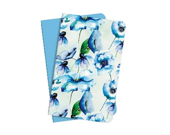 Set de 2 cahiers de notes , A6 env , ligné, fleurs bleues, 64 p. et pochette à soufflet