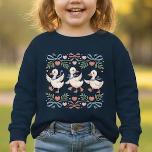 Kleinkind Dancing Ducks Langarm-T-Shirt Süßes Kinder Enten-Shirt mit Schleifen, Cottagecore Farm Animal Top für Mädchen