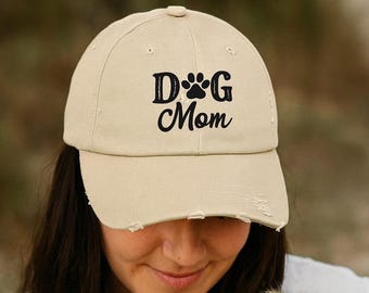 Dog Mom Distressed Baseball Cap Vintage Cotton Twill Hat Casual Mom Life Accessory Pet Lover Gift for Women