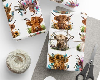 Hooglandkoe Inpakpapier Grillige Cadeaupapier Rustiek Boerderijdier Ontwerp Verjaardag Bruiloft Vakantie Aanwezig Verpakking