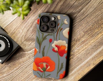 Bestickter Druck Blumen iPhone Hülle iPhone 15-17 Abdeckung niedlich Boho Style langlebig stoßfest Handy Zubehör Geschenkidee