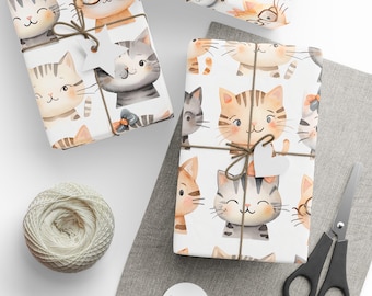 Whimsical Cat Wrapping Paper Cute Watercolor Gift Wrap for Pet Lovers Cat Lover Birthday Holiday Present Packaging
