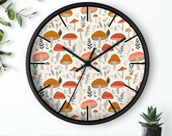 Whimsical Mushroom Wall Clock Nature Inspired Cottagecore Home Decor for Kitchen Nursery Decor Bedroom Clock Kids Room or Housewarming Gift