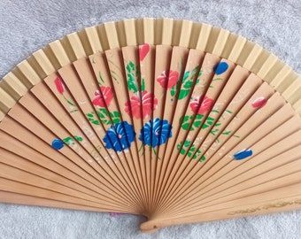 Flamenca Spanish Wooden Hand Held Fan Hand Painted