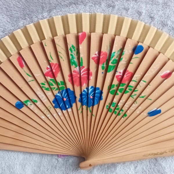 Flamenca Spanish Wooden Hand Held Fan Hand Painted