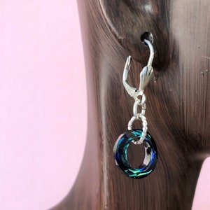 Bermuda Blue Crystal Ring Earrings: Sterling Silver Lever Backs