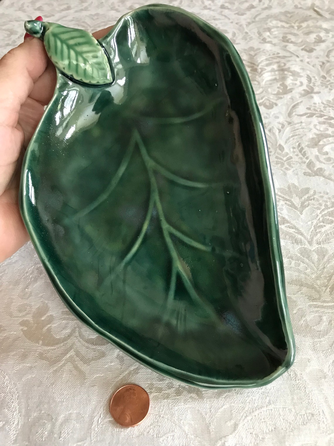 Handmade Green Stoneware Leaf Dish With Leaf Handle Pottery Etsy