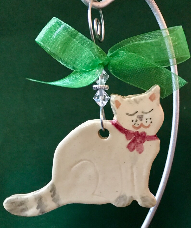 Stoneware White or Gray Cat Ornament for Holiday Decorating | Etsy