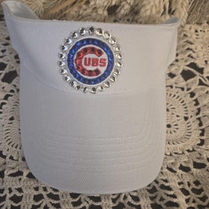 Chicago Cubs Visor Shabby chic headwear Cubbies MLB baseball with Mini Patch