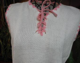 1960's Chris Ann Original "New" White and Pink Knit Sleeveless Lace up Top
