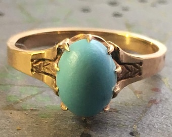 Vintage Natural Turquoise/ Blue Yellow Gold Cocktail Ring Size 6 Anniversary Wedding RingI