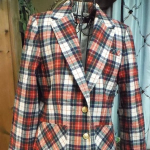 Vintage Red Young Pendleton Tartan Plaid Women&#39;s Wool Suit Dark Academia Outfit Style 70&#39;s