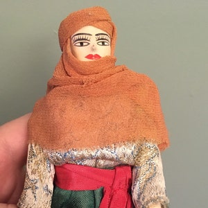 Antique 1950/60’s Souvenir Folk Art Doll Ethnic Moroccan Egyptian Lebanon India Wood Legs Trunk