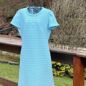 Vintage 1950's Light Blue Knit Shift Dress Leslie fay Originals image 1