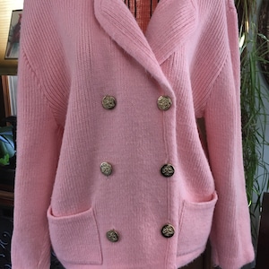Vintage Bernice Creations Pink Small/Med Acrylic Double Breasted Sweater