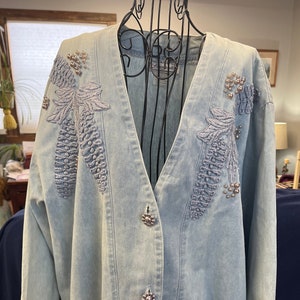 Vintage Denim Jacket by Laurante’ Embroidered Beads Medium/Large Size