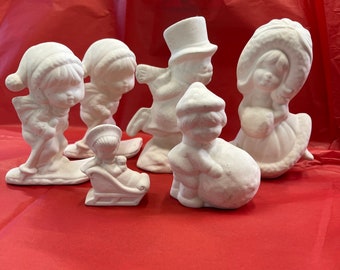 Vintage Holiday Winter Scene Bisque Selection Outside Village Characters Ready to Paint