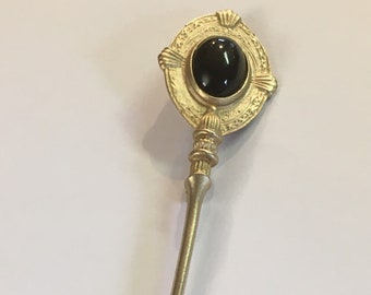 Vintage Gold Vermeil Black Glass Ornate Brooch Lapel Hat Brooch/Pin dark academia style