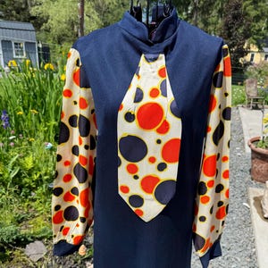 Vintage 1960/70’s Dress Blue with Orange Polka Dots Hippie Dress GoGo Dress